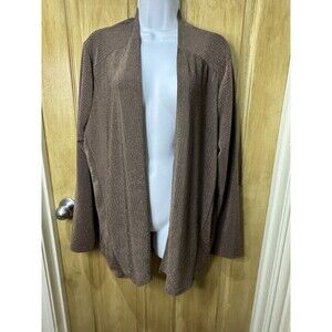 Chicos Travelers Open Cardigan Sweater Womens Size 3 US XL Brown Gold Metallic